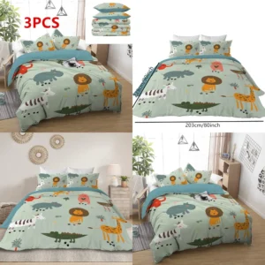 3PCS Green Animal Print Duvet Cover Set