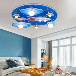 Blue Wood Cosmic Stars Flush Mount Chandelier